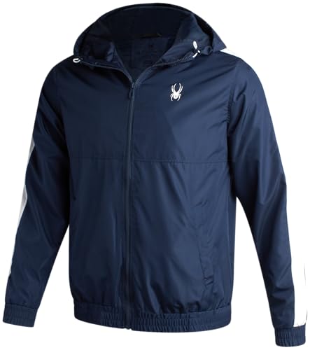 Spyder Windjacke für Herren, leicht, wind- und wasserabweisend, mit Kapuze und Reißverschluss für Reisen, Laufen, Golf und den täglichen Gebrauch, Echtes Marineblau, M von Spyder