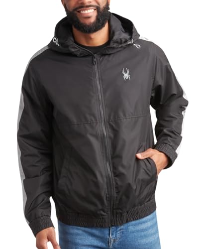 Spyder Herren Windbreaker Jacke - Leichter windabweisender und wasserdichter Reißverschluss Kapuze Regenmantel für Männer (Größen S-XL), Schwarz, X-Large von Spyder