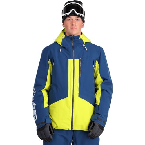 Spyder M Anthem Colorblock-Blau-Gelb - PrimaLoft Wasserdichte isolierte Herren PrimaLoft Skijacke, Größe L - Farbe Aby von Spyder