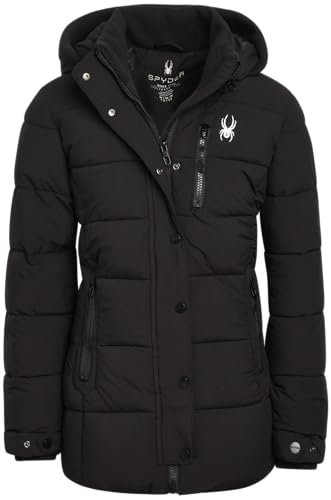 Spyder Mädchen Lange Länge Puffer Jacke - Warm Gesteppte Puffer Bubble Coat Isolierte Winterparka Jacken für Mädchen (7-16), Schwarz, 7-8 von Spyder