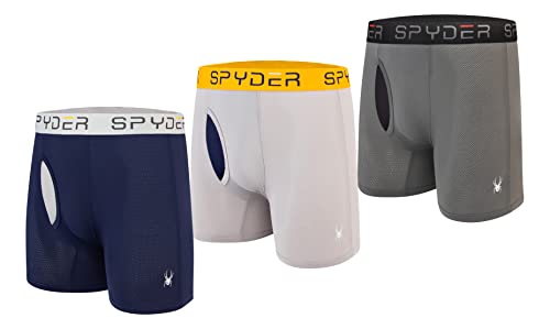 Spyder Performance Mesh Herren Boxershorts, Sportunterw sche, 3er-Pack, Hosenschlitz vorne (gro , blau/hellgrau/grau) von Spyder