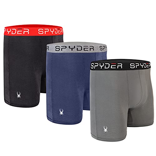 Spyder Performance Mesh Herren-Boxershorts, Sportunterwäsche, 3er-Pack für Männer (Größe XL, Schwarz/Grau/Marineblau) von Spyder