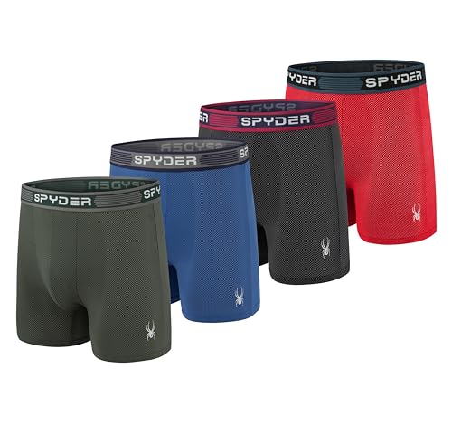 Spyder Performance Mesh Herren-Boxershorts, Sportunterwäsche für Herren (Größe M, Schwarz/Grün/Blau/Rot) von Spyder