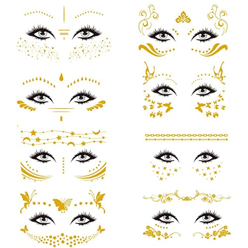 8 blätter Metallic Tätowierung Temporäre Tattoos Wasserdichte Metallic Flash Tattoos für Augen Gesicht Karneval Fasching Party Shows Make-up von Spydge