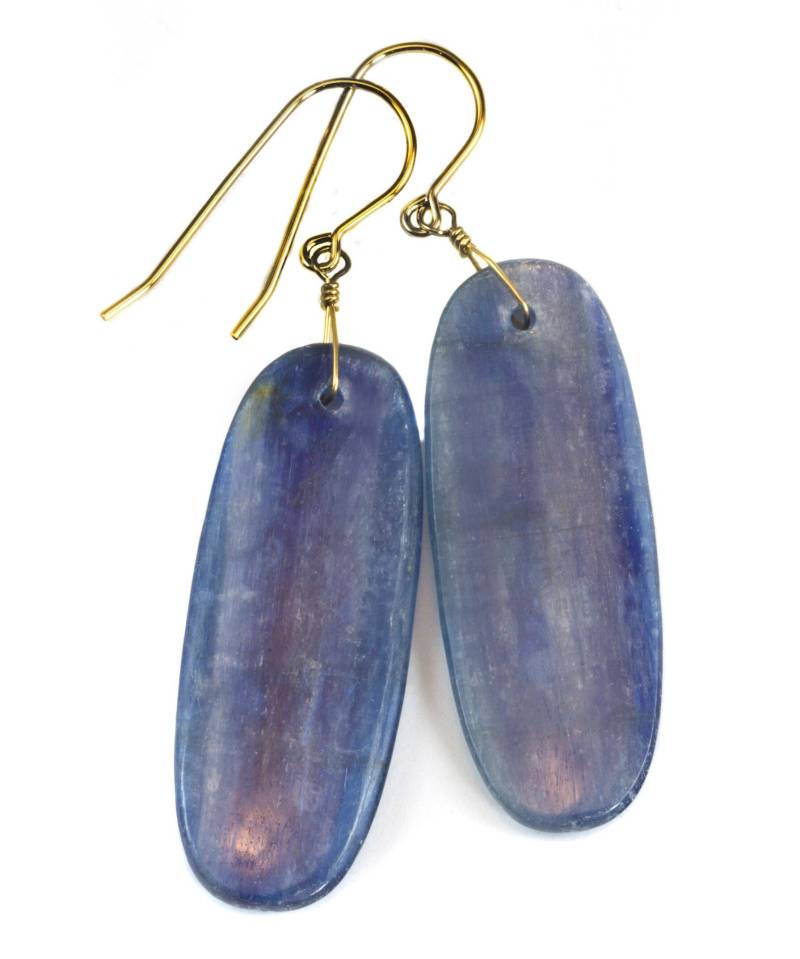 Blaue Kyanit Ohrringe Natürliche Einfache Glatte Reiche Blau Lange Oval Teardrop 14K Gold Oder Gefüllt Sterling Silber Große Tropfen 2 Zoll von Spyglassdesigns
