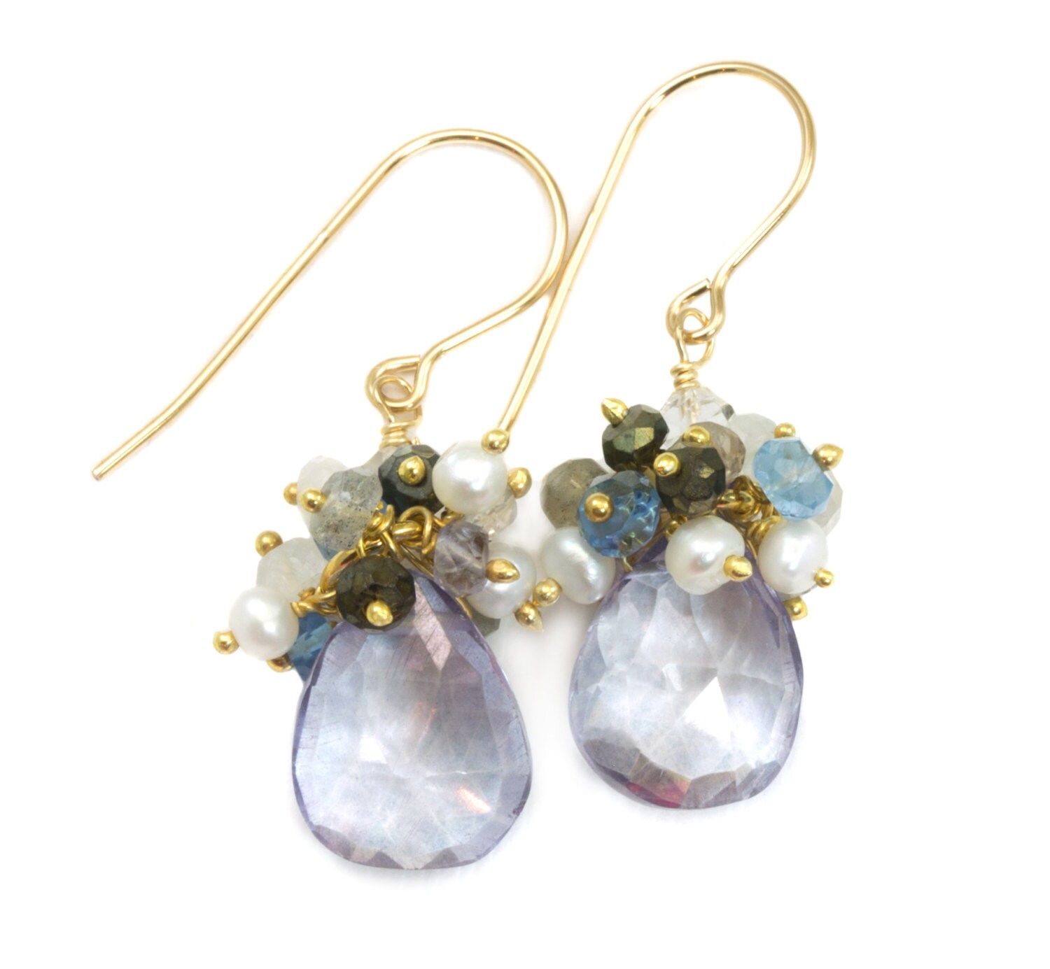 Blautopas Cluster Süßwasser Zuchtperlen Labradorit Spinell Mondstein Sterling Silber Oder 585Er Gold Gefüllte von Spyglassdesigns