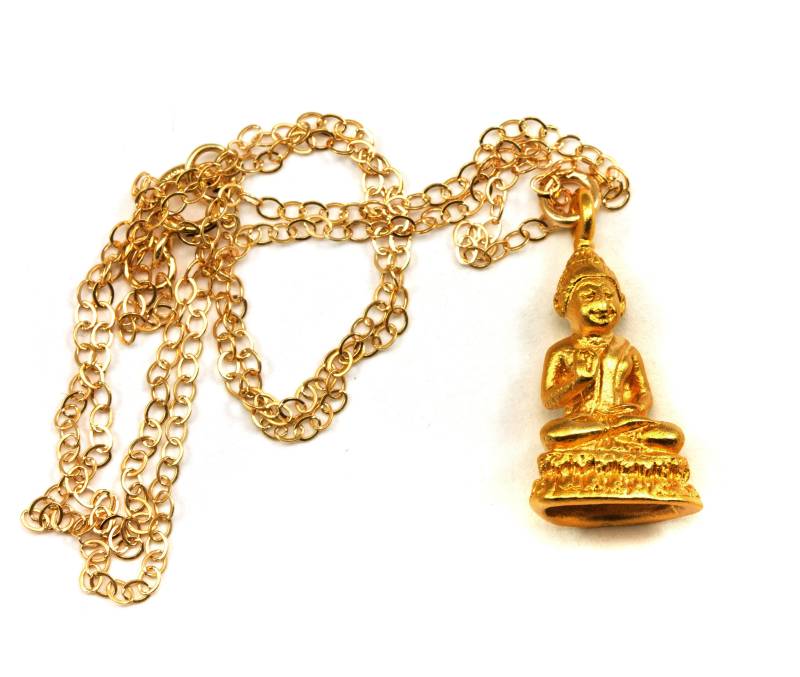 Buddha Anhänger Halskette 18K Gelbgold Und Sterling Silber Vermeil Karabinerverschluss 18 Inch Simple Small von Spyglassdesigns