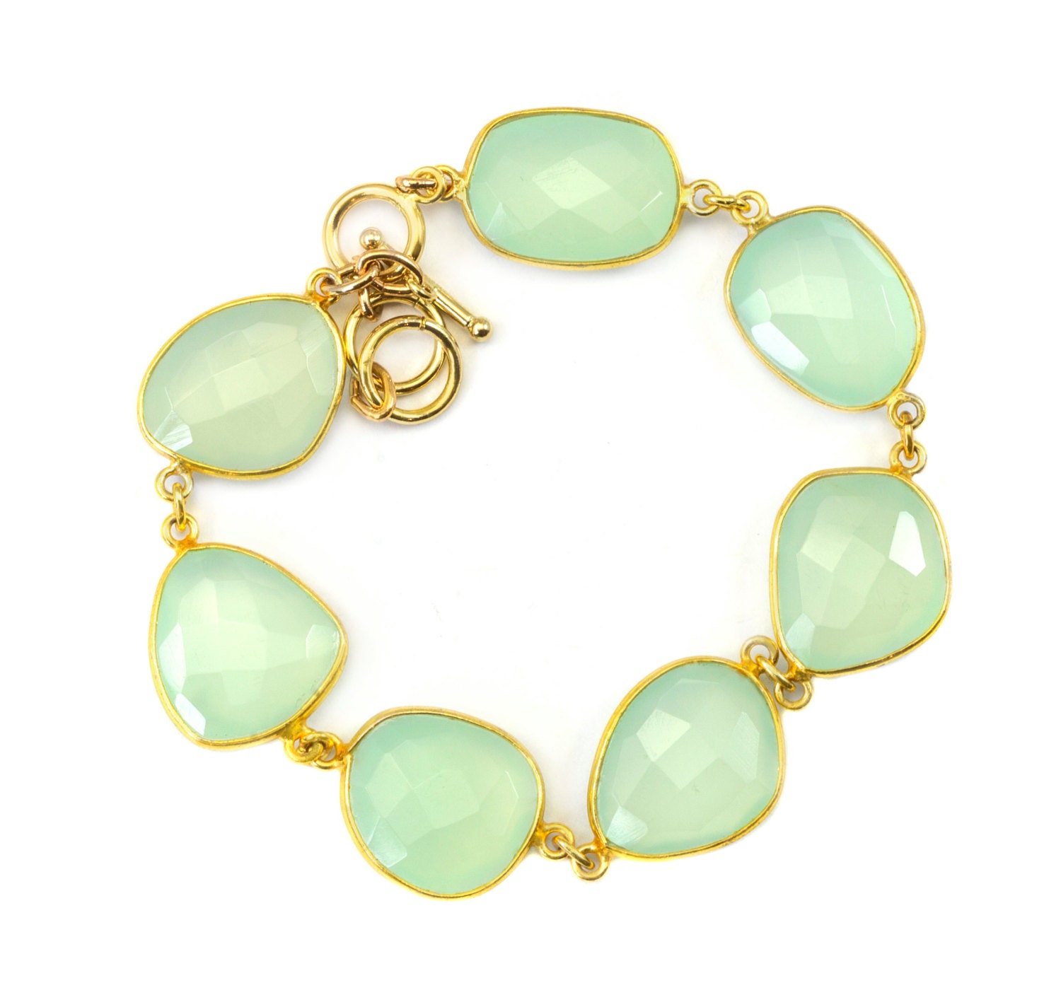 Chalcedon Armband Grün Kette Link Perlen 14K Gold Filled Einstellbar 7 8 Zoll Natürliche Weiche Hellgrüne Farben Einfach Facettiert Aus Runde von Spyglassdesigns