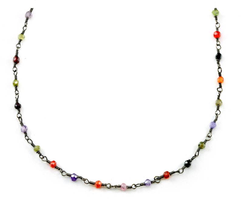 Cz Halskette Sterling Silber Oder Schwarz Oxidiert Kettenglied Facettiert 18 19 Zoll Multicolors Multi Farben Zirkonia von Spyglassdesigns