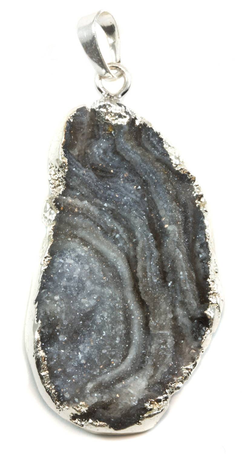 Drusen Halskette Anhänger Silber Platte Großer Pilz Grau Druzy Grauer Stein Wirbel Spyglass Designs 3 Natürliche Drusy Quartz Super Sparkly von Spyglassdesigns