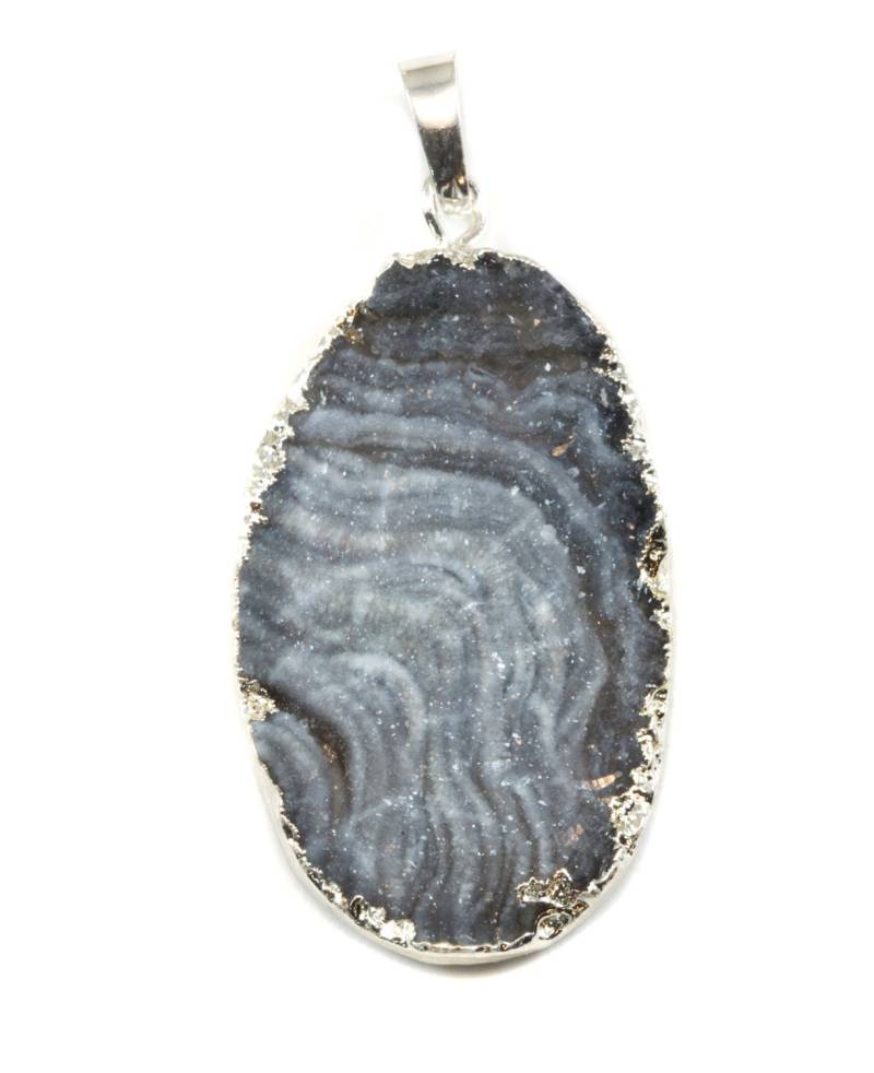 Drusy Halskette Anhänger Silber Platte Große Pilz Grau Druzy Großen Grauen Stein Wirbel Spyglass Designs Natürliche Echte Quarz Ovale Form von Spyglassdesigns