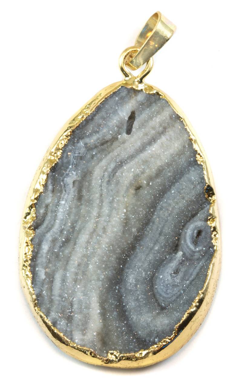 Drusy Halsketten-Anhänger Goldene Platte Große Graue Pilz Druzy Große Naturstein Wirbelt Fernglas Designs 6, 5 cm Erdig Einfach von Spyglassdesigns