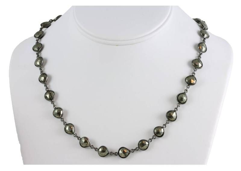 Eisen Pyrit Halskette Kettenglied Perlen Rhodium Platte Oxidiert Schwarz Silber Facettiert 24 Zoll Natürliche Goldene Bronze Farbe Lünette von Spyglassdesigns