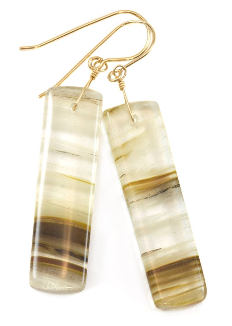 Erdbeerquarz Ohrringe Gestreift 14K Solid Gold Oder Filled Sterling Silber Glatt Lange Große Rechteck Natürliche Tropfen 2, 3 In von Spyglassdesigns