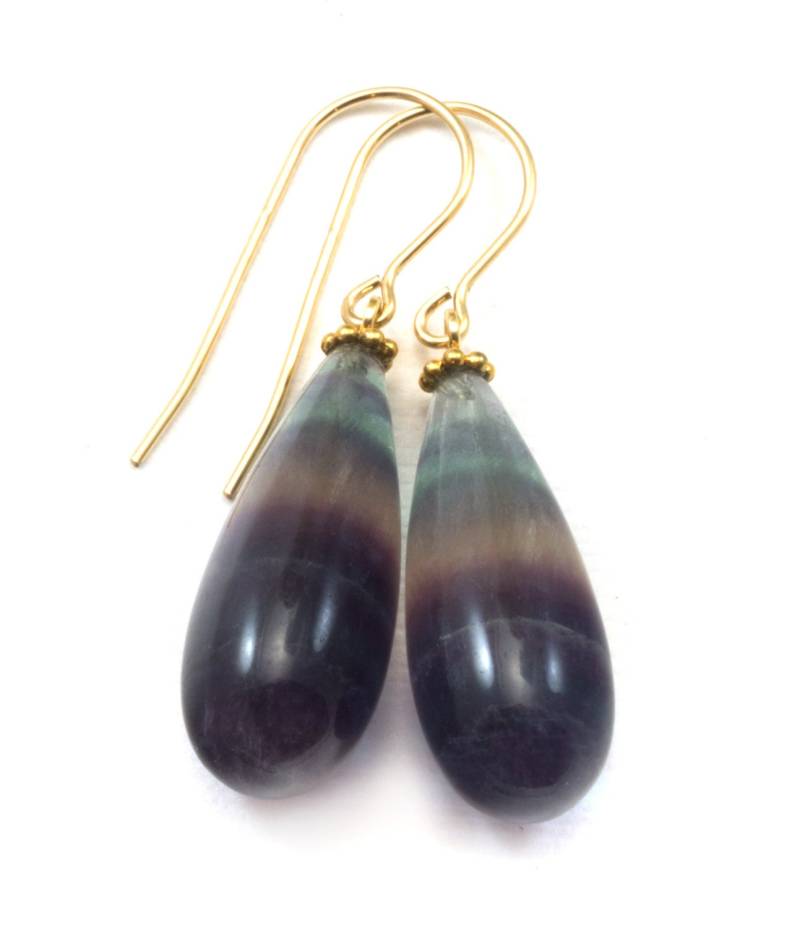 Fluorit Ohrringe Glatte Teardrop 14K Solid Gold Oder Filled Sterling Silber Natürliche Flourit Fett Runde Drop Striped Teal Lila Perlen Fluorit Ohrringe Glatte Teardrop 14K Solid Gold Oder Filled Sterling Silber Natürliche Flourit Fett Runde Drop Striped Teal Lila Perlen von Spyglassdesigns