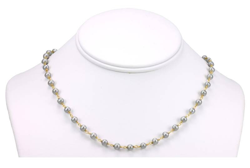 Graue Perlenkette Hellgraue Süßwasserzuchtperlen Spaced Link Perlen 18 19 Zoll 14K Gold Filled Und Platte Einfaches Kettenglied von Spyglassdesigns