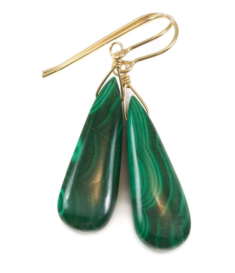 Grüne Malachit Ohrringe Grün Große Lange Glatte Natürliche Gestreifte Tropfen Sterling Silber Oder Gold 585 Gefüllte Einfache Klassisch von Spyglassdesigns