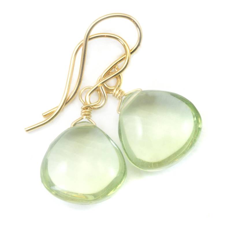 Grüne Prasiolit Ohrringe Amethyst Glatte Herz Teardrop Sterling Silber Oder 14K Gold Gefüllte Einfache Tägliche Tropfen-Weicher Grün von Spyglassdesigns