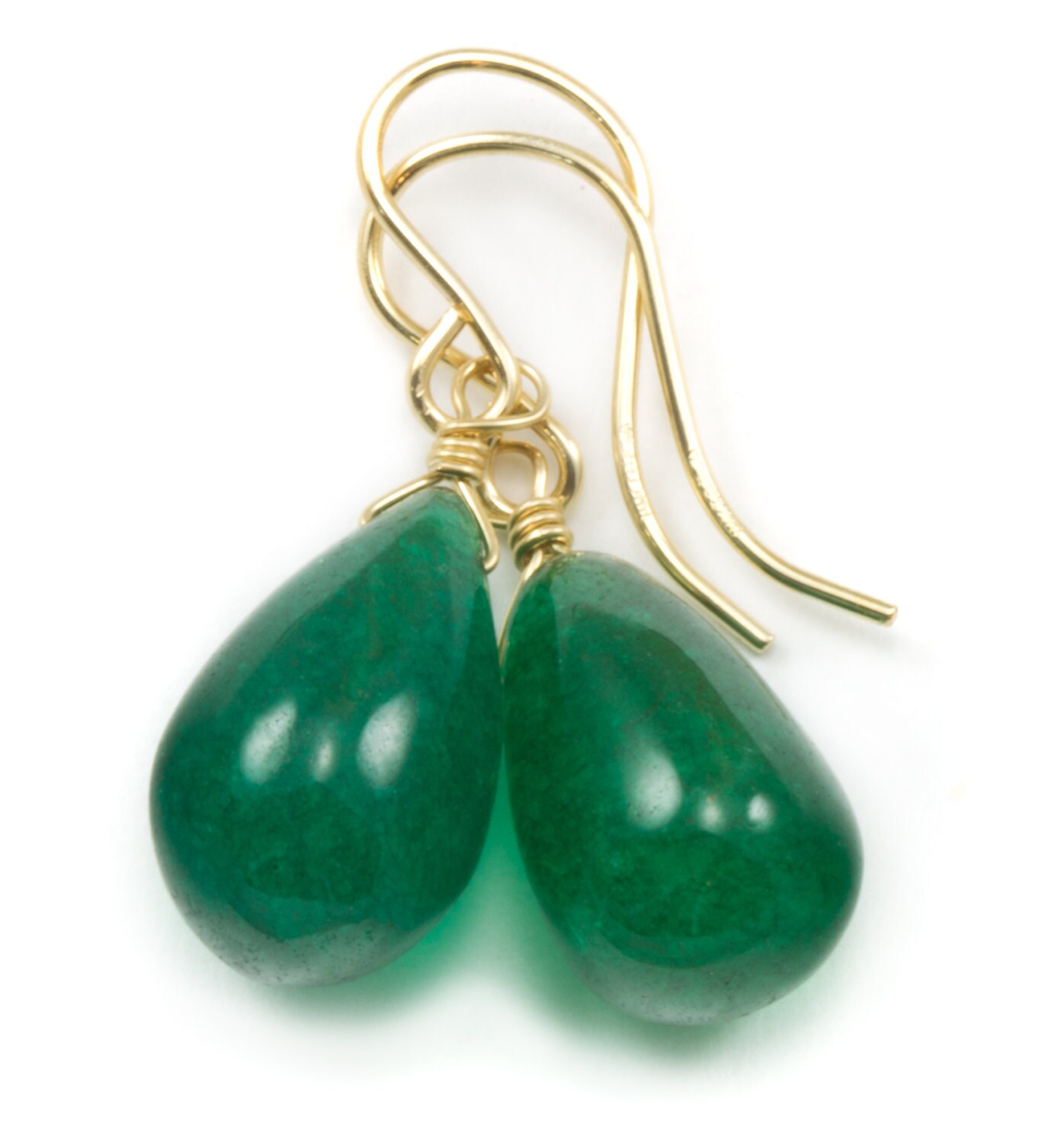 Grüne Quarzit Ohrringe Glatt Simuliert Smaragd Fat Teardrop Tropfen Sterling Silber Oder 14K Gold Filled Simple Classic Smart Design von Spyglassdesigns