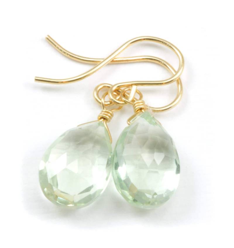 Grüner Amethyst Ohrringe Prasiolith Facettierte Aaa Tropfen 14K Gold Oder Filled Sterling Silber Einfach Täglich Blass Weich Grüner von Spyglassdesigns