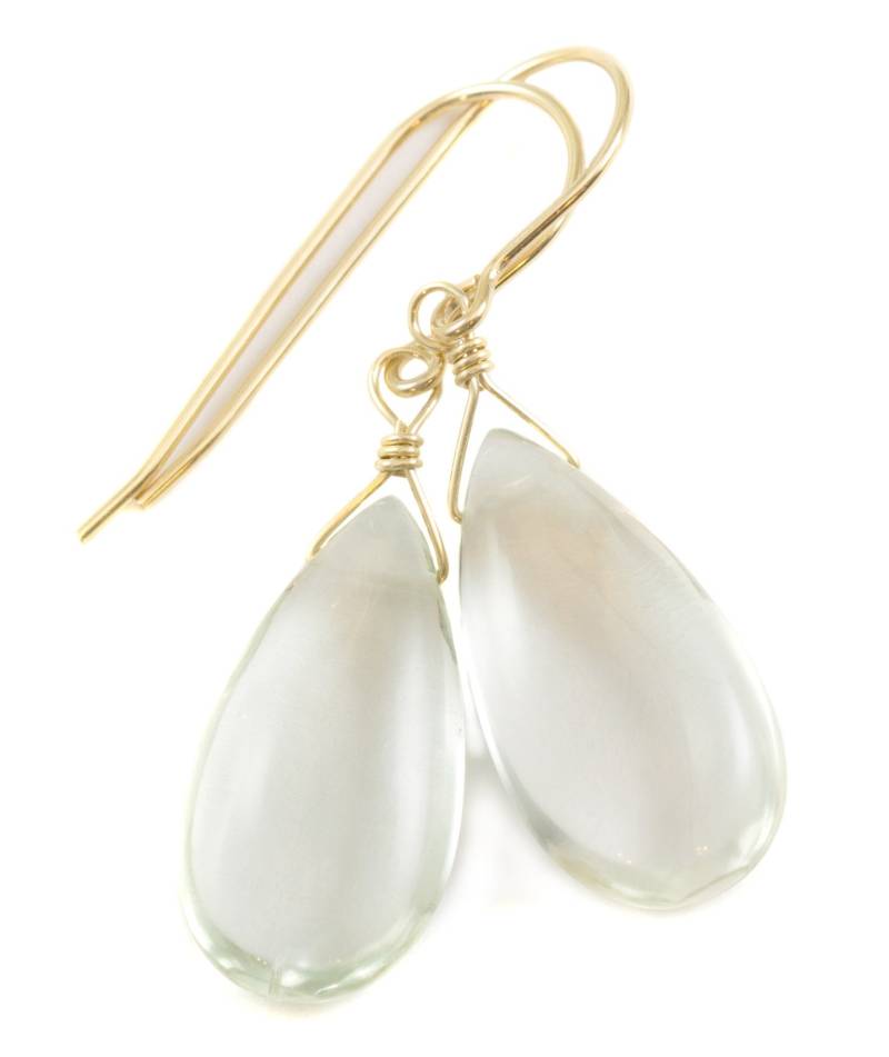 Grüner Amethyst Ohrringe Prasiolith Glatte Lange Birne Träne 14K Gold Oder Gefüllt Sterling Silber Einfach Täglich Blass Weich Grüner Tropfen von Spyglassdesigns