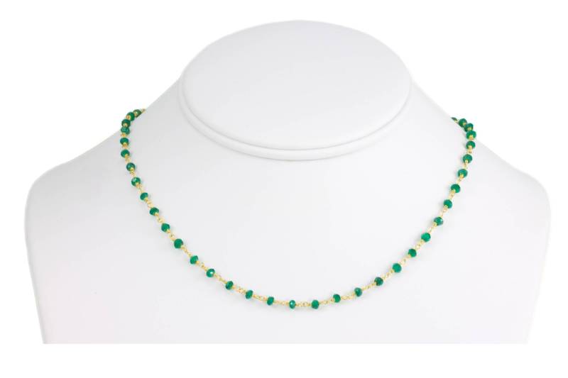 Grüner Onyx Halskette Facettiert Spaced Link Perlen 14K Gold Fill Oder Sterling Silber 18 19 Zoll Reiches Smaragdgrün in Farbe 3mm 5mm von Spyglassdesigns