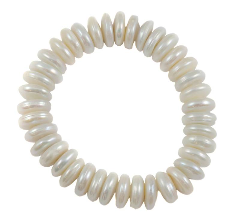 Knopf Perlen Armband Weiß Einstellbar 17 Zoll Einfache Große Hochglanz Stretch Stil Süßwasser Zuchtperlen von Spyglassdesigns