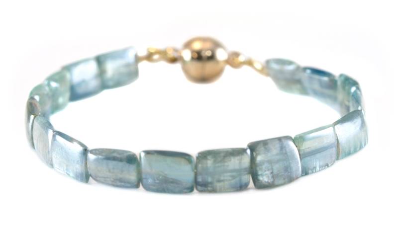 Kyanit Armband Gelb 14K Gold Platte Oder Silber Silbrig Blau Sehr Selten Rechteck Schliff Und Farbe 7 "Schillernde Einzigartige von Spyglassdesigns