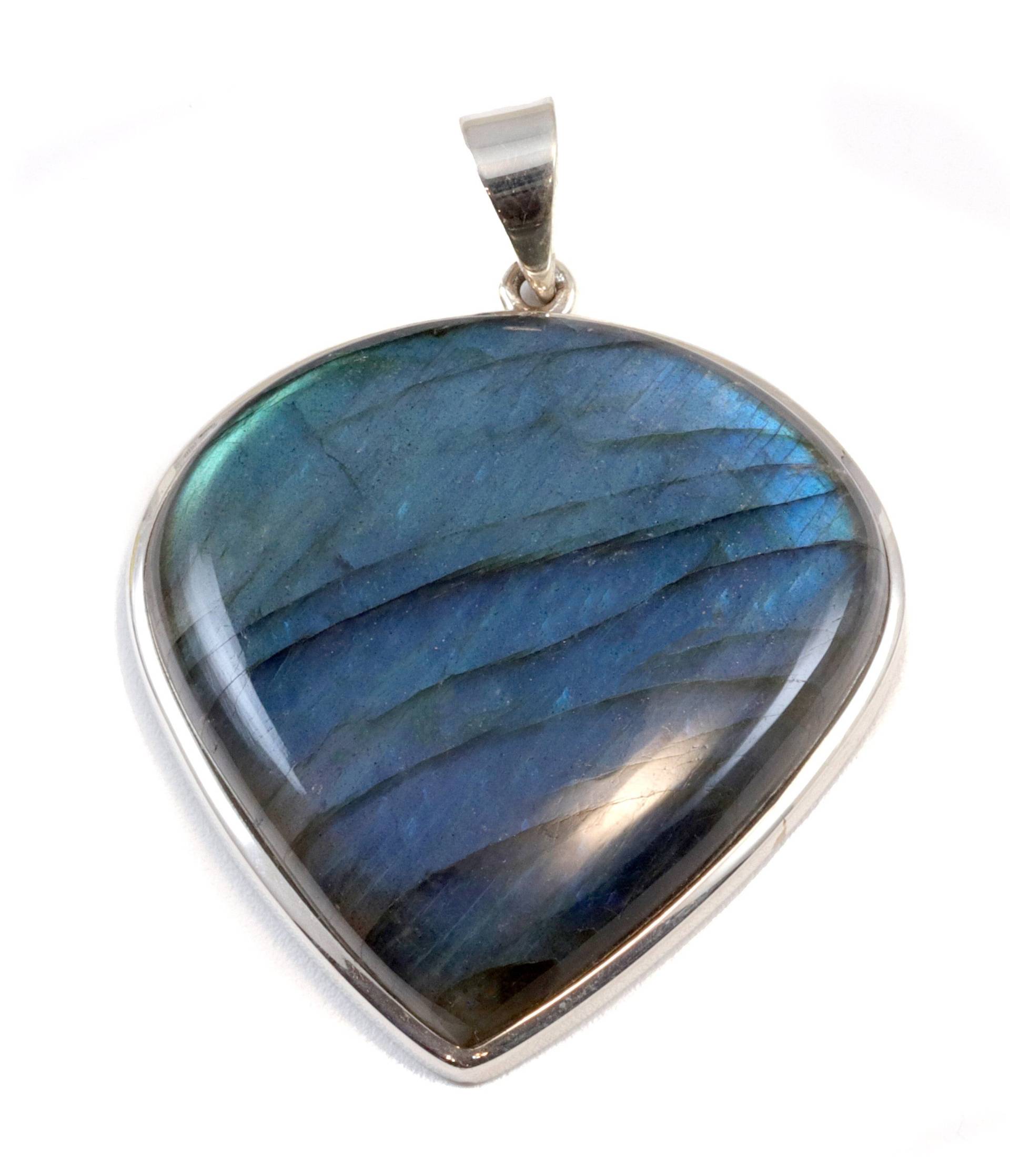 Labradorit Anhänger Sterling Silber Marquise Teardrop Große Cabochon Lünette Set Pendent Aaa Einfache Natürliche Blau Flash Spyglass Design 2 In von Spyglassdesigns