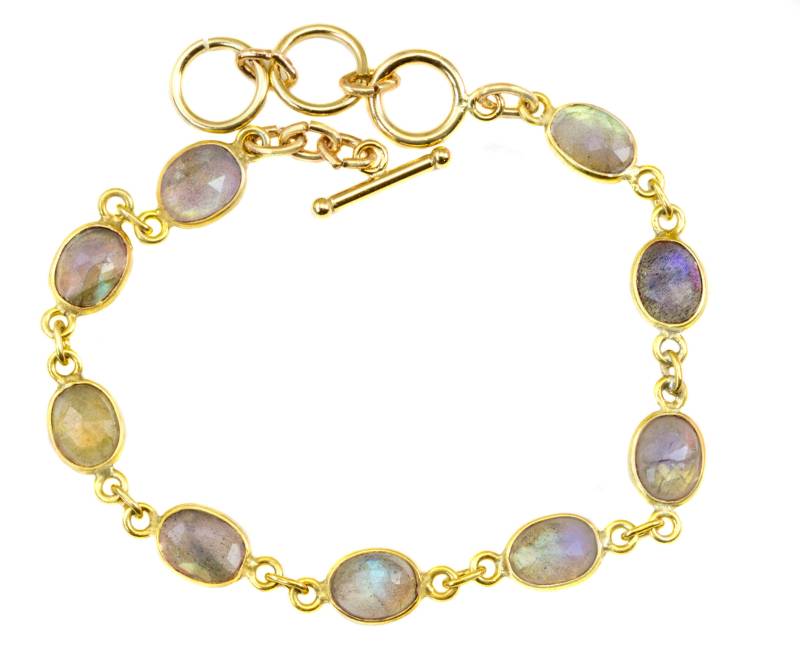Labradorit Armband Blue Flash 6, 5 Bis 7, 5 Zoll Einstellbare Lünette Set Facettiert Ovale Form Cabochons Knebelverschluss Zierlich Einfach von Spyglassdesigns