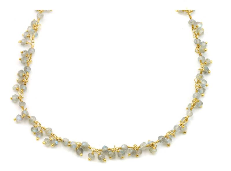 Labradorit Halskette 14K Gold Fill Dense Cluster Stil Facettierte Kettenglied 18 19 Zoll Zierliche Kette Blinkt Blau Perlen Wired von Spyglassdesigns