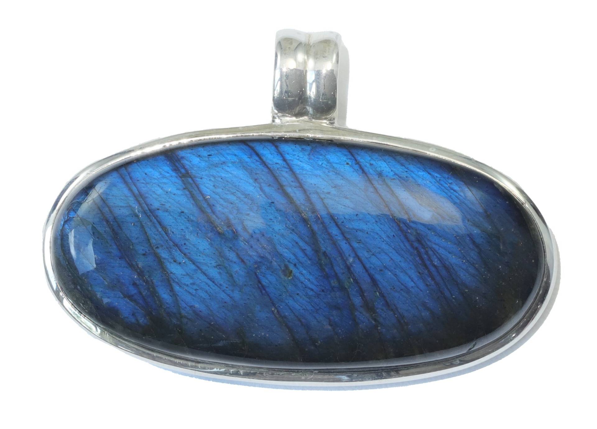 Labradorit Halskette Anhänger Sterling Silber Oval Cabachon Große Form Aaa Spyglass Designs Natürliche Blau Flash Sauber Einfaches Design von Spyglassdesigns