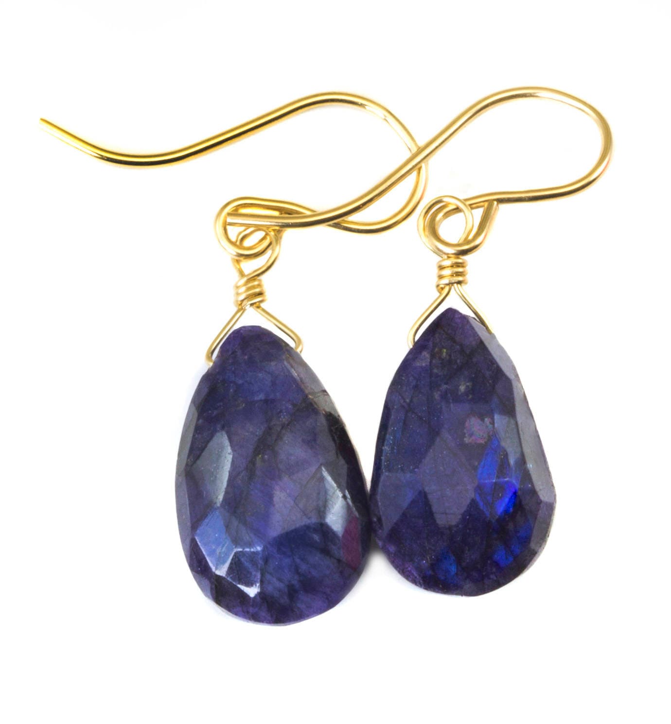 Labradorit Ohrringe Sterling Silber Oder 14K Gold Gefüllt Facettierten Teardrop Aaa Blue Flash Birne Form Natürliche Dunkelblau Einfache Zierliche von Spyglassdesigns