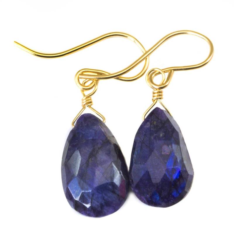 Labradorit Ohrringe Sterling Silber Oder 14K Gold Gefüllt Facettierten Teardrop Aaa Blue Flash Birne Form Natürliche Dunkelblau Einfache Zierliche von Spyglassdesigns