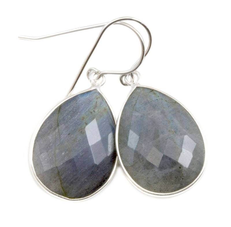 Labradorit Ohrringe Sterling Silber Oder 14K Massivgold Filled Facettierte Teardrop Große Blau Grün Goldene Flash-Birne Natürliche Lünette von Spyglassdesigns