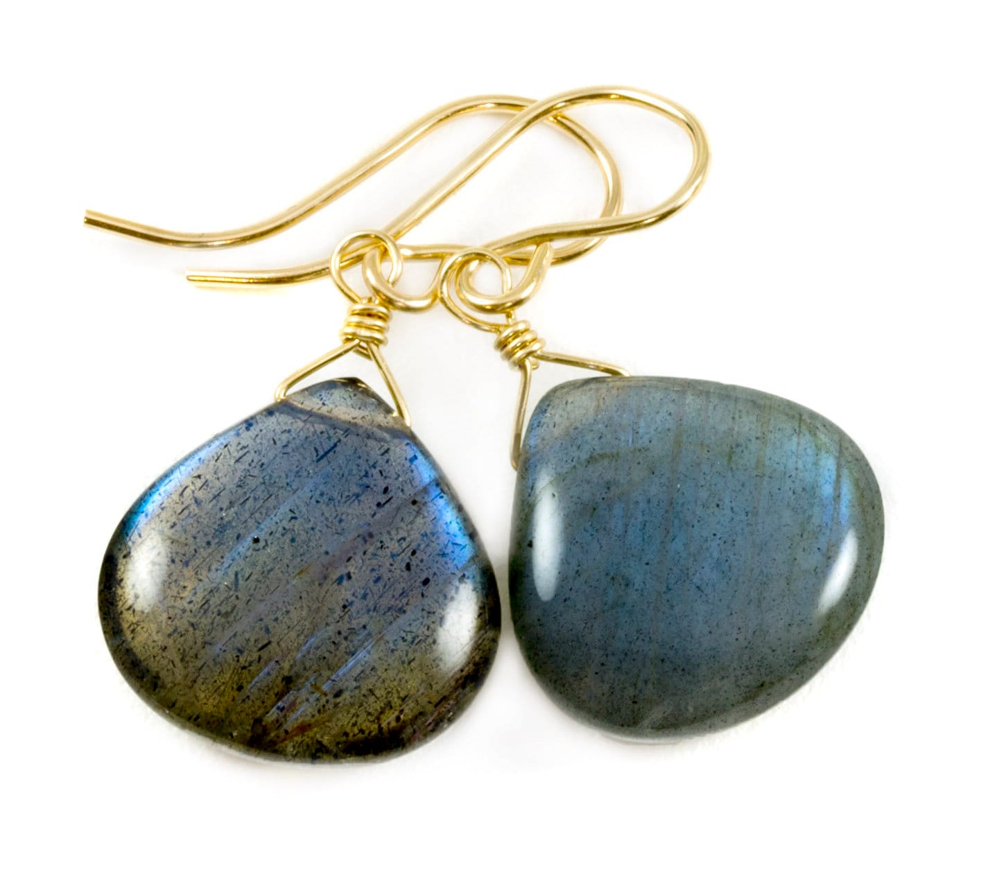 Labradorit Ohrringe Sterling Silber Oder 14K Massivgold Gefüllte Glatte Herz Träne Aaa Blau Blitz Birnenform Natürliche Tropfen von Spyglassdesigns