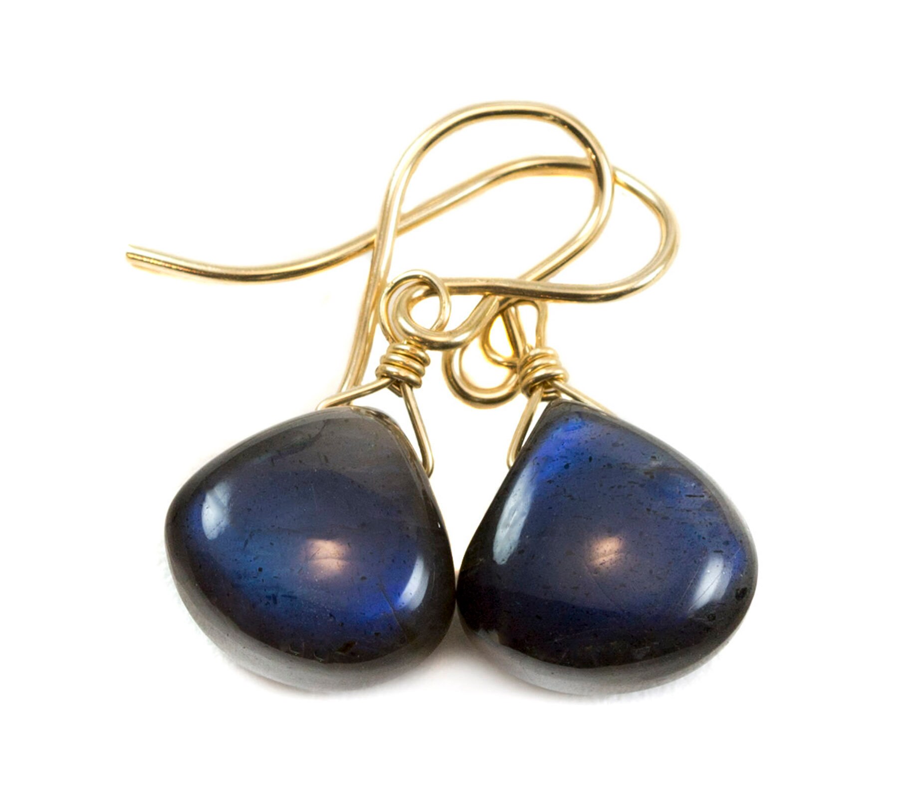 Labradorit Ohrringe Sterling Silber Oder 14K Massivgold Gefüllt Kleine Zierliche Glatte Herz Träne Aaa Blau Blitz Birnenform Natürliche Tropfen von Spyglassdesigns