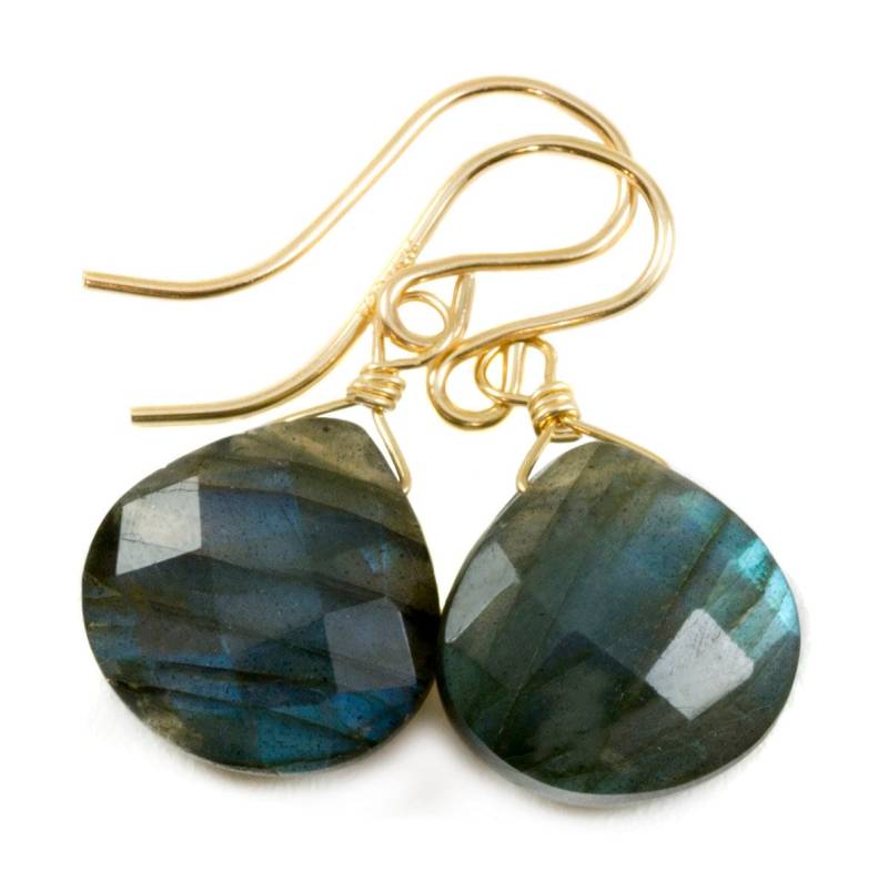 Labradorit Ohrringe Sterling Silber Oder 14K Massivgold Gelb Roségold Filled Facettiertes Herz Teardrop Aaa Blue Flash Natürliche Tropfen von Spyglassdesigns