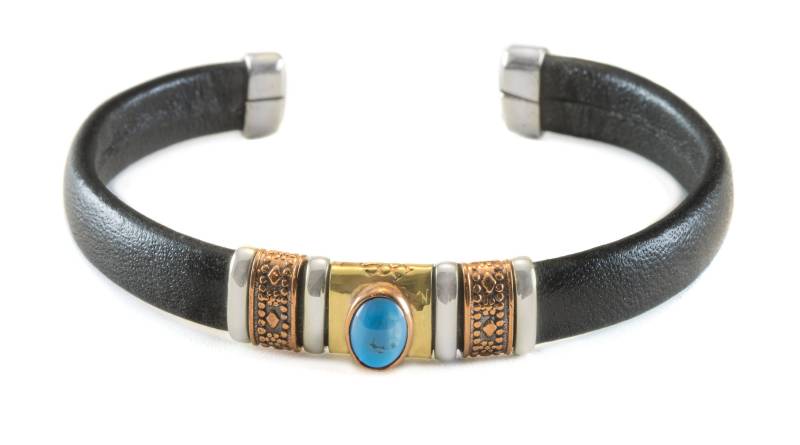 Leder-sterling-Silber-Armband-Mann-Frauen-Manschette Einstellbare Kupfer-Messing Eingewickelt Einzigartige Blau-Türkis - Oder von Spyglassdesigns