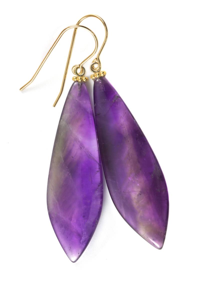 Lila Phantom Amethyst Ohrringe Glatte Natürliche Unbehandelte Long Cut 14K Gold Oder Gefüllt Sterling Silber Teardrop Real Large 2, 2 Zoll von Spyglassdesigns