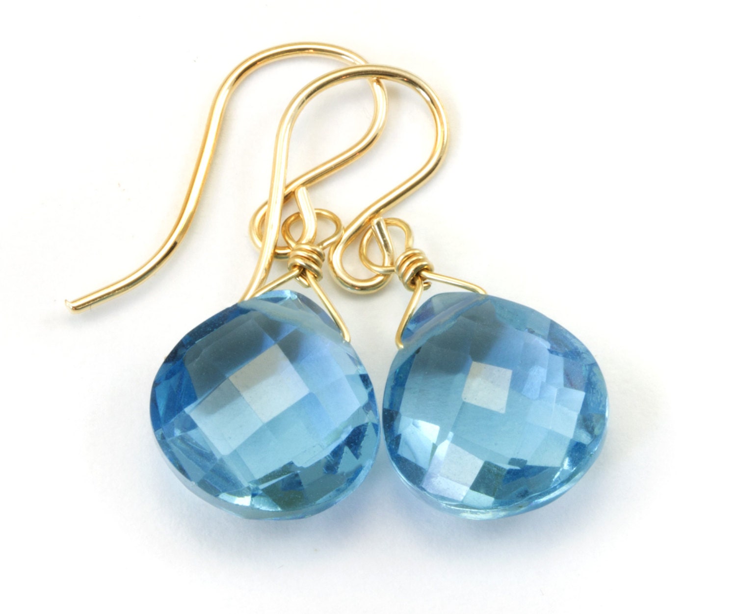 London Blau Facettierte Simulierte Topas Ohrringe Herz Briolette Tropfen 14K Gelbgold Oder Gefüllte Sterling Silber Einfache von Spyglassdesigns