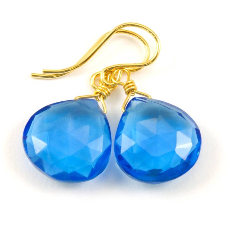 London Blau Simulierte Topas Ohrringe Facettiert Teardrop Herz 14K Massiv Gold Oder Gefüllt Sterling Silber Himmelblau Einfache Zierliche Tropfen von Spyglassdesigns