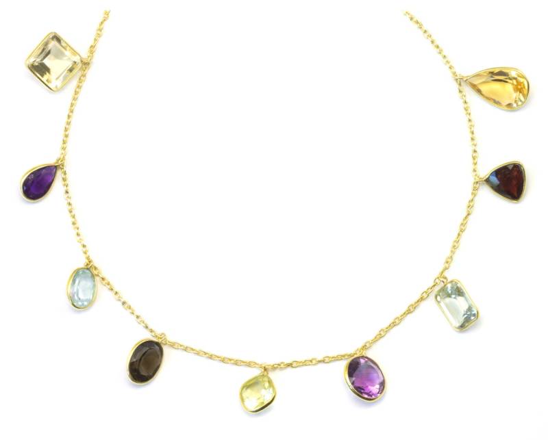 Mehrere Edelstein Halskette Facettierte Kette Link Lünette 14K Gold Gefüllt 24 Zoll Naturstein Amethyst Topas Granat Zitrone Quarz Prasiolith von Spyglassdesigns