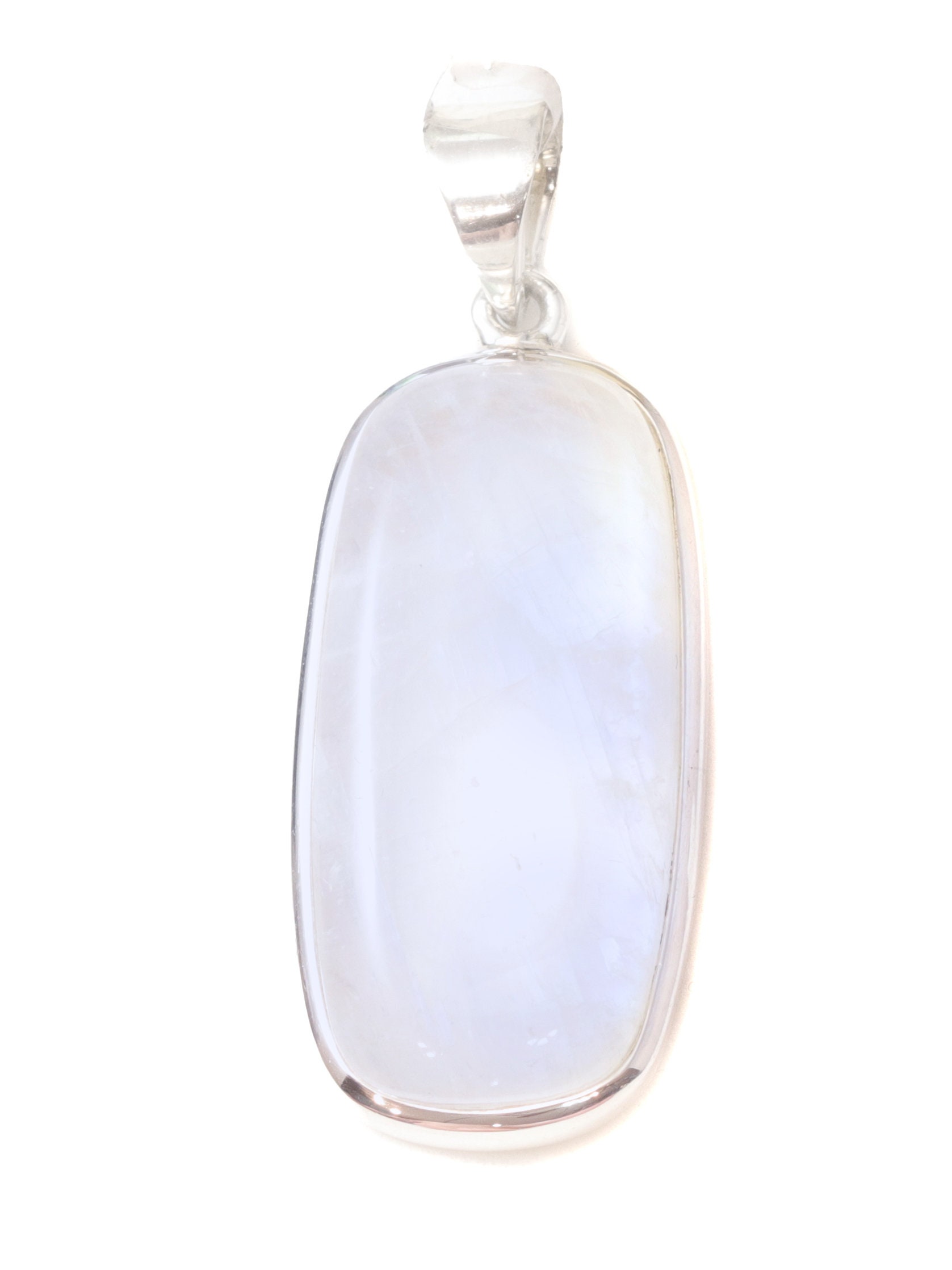 Mondstein Anhänger Glatte Sterling Silber Lange Oval Teardrop Cut Halskette Lünette Set Cabochon Einfaches Design Form Große Regenbogen Blau 2.1 Zoll von Spyglassdesigns