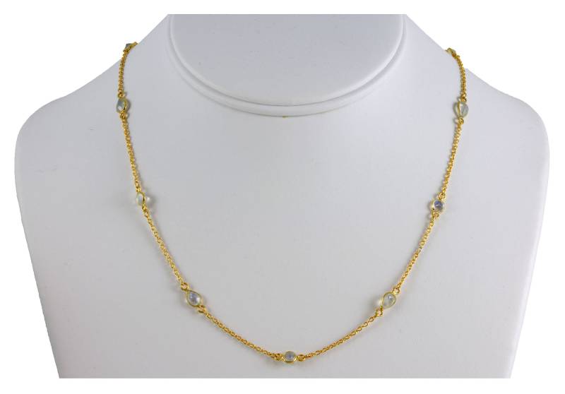 Mondstein Halskette Facettierte Bezel Set 14K Gelb Gold Fill Platte 36 Zoll Kleine Zierliche Kette Linked Real Rainbow Blue Spaced Out Steine von Spyglassdesigns