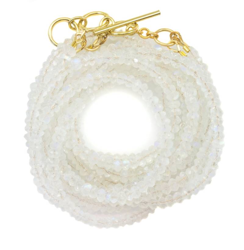 Mondstein Halskette Oder Wickelarmband Facettiert 14K Gold Fill 21 22 7 8 Zoll Natürliche Regenbogen Blau Drei Stränge Tragen Gerade Twist 4mm von Spyglassdesigns