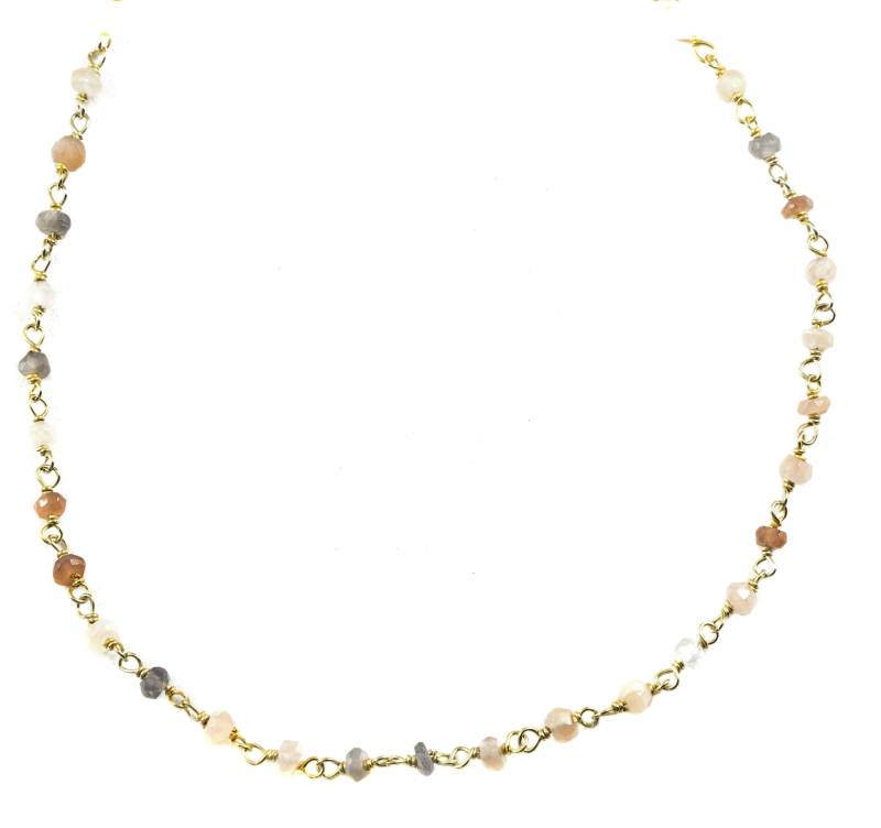 Mondstein Halskette Perlen Pfirsich Grau 14K Gold Filled Kettenglied Facettiert 18 19 Zoll Einfache Zierliche Everyday Neutral Design von Spyglassdesigns