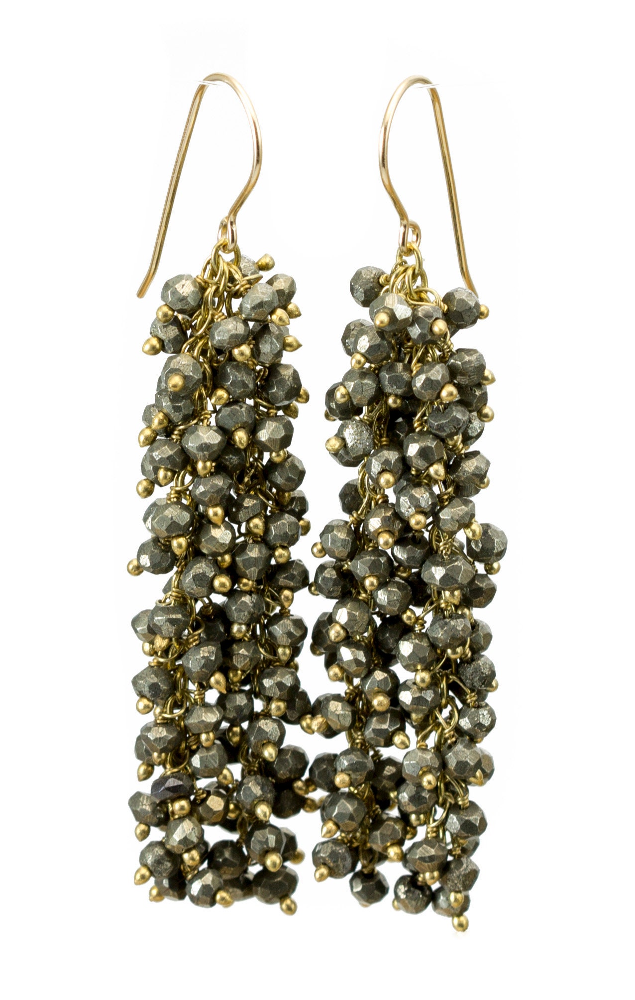 Natürliche Pyrit Ohrringe 14K Massiv Gold Oder Gefüllt 2 Zoll Lang Dichte Cluster Steine Facettiert Teardrops Simple Earthy Neutral von Spyglassdesigns