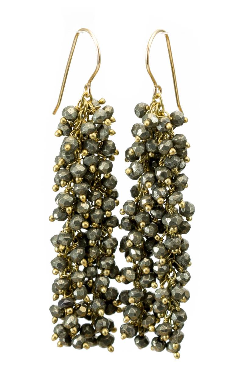 Natürliche Pyrit Ohrringe 14K Massiv Gold Oder Gefüllt 2 Zoll Lang Dichte Cluster Steine Facettiert Teardrops Simple Earthy Neutral von Spyglassdesigns