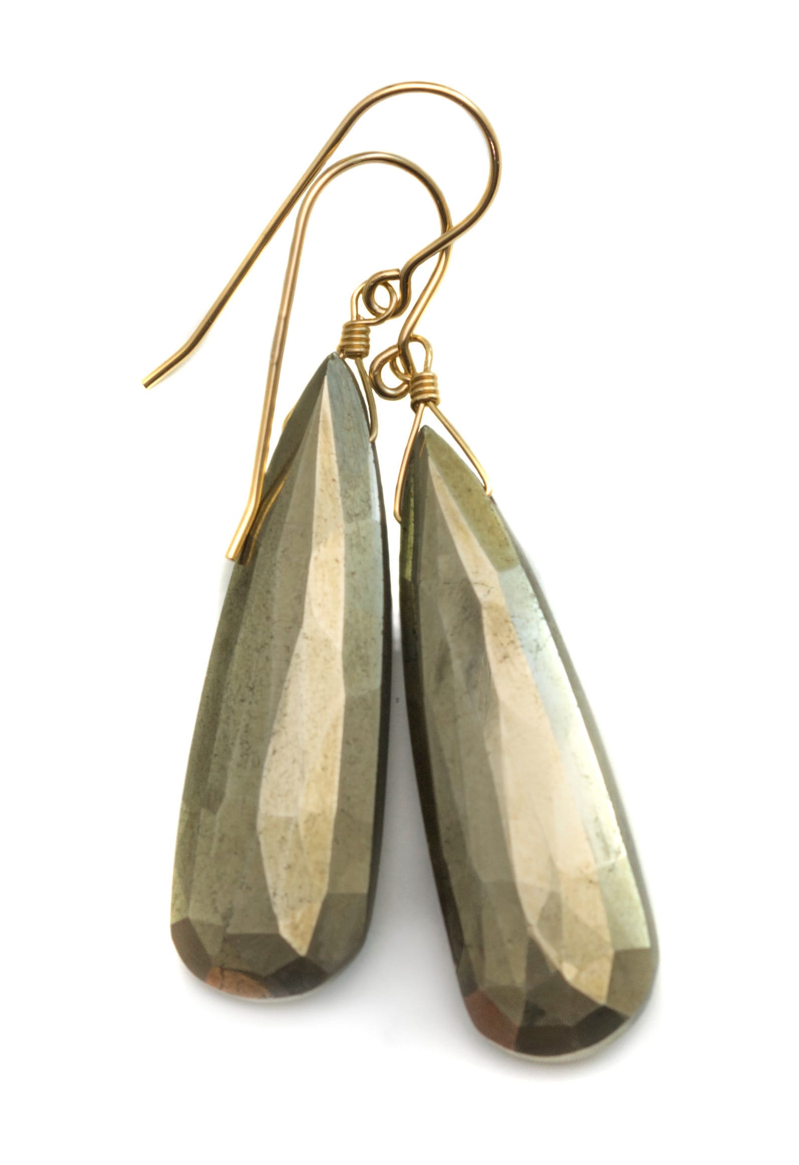 Natürliche Pyrit Ohrringe 14K Massiv Gold Oder Gefüllt Sterling Silber 2 Zoll Große Lange Facettierte Teardrops Simple Earthy Neutral von Spyglassdesigns